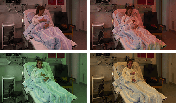 Skejby maternity ward in different shades of ergonomic lighting