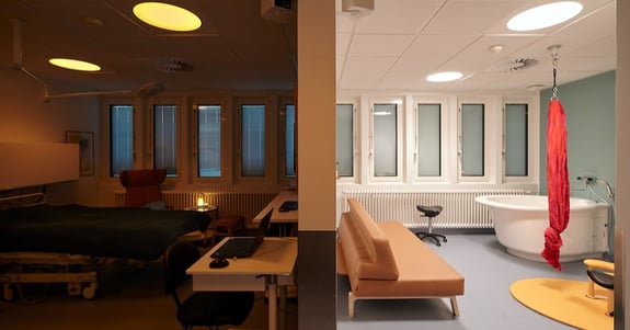 Fødestue på fødeafdeling i Kolding med Chroma Zenit døgnrytmelys
