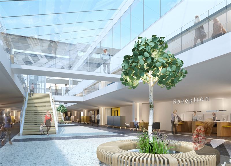 Arkitektritning över receptionen på Skaraborgs Sjukhus i Skövde