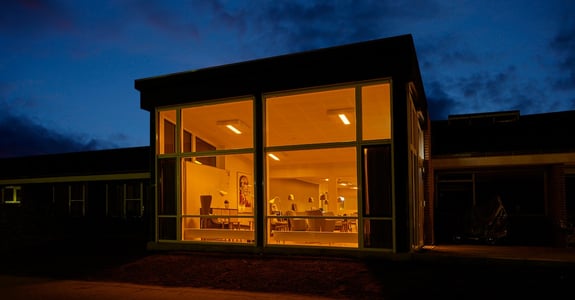 Nursing home with circadian light seen from the outside at night